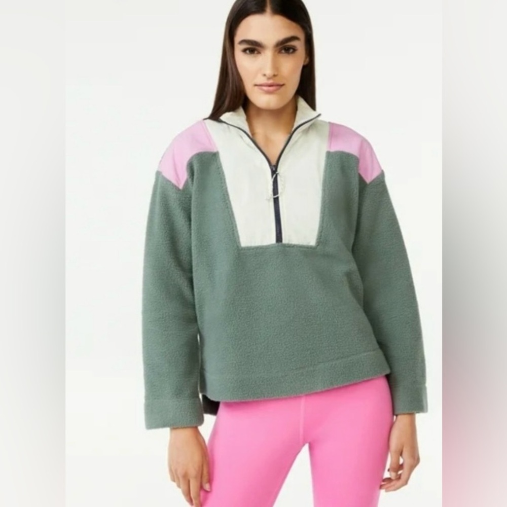 Free Assembly Olive and Pink Fleece Pullover